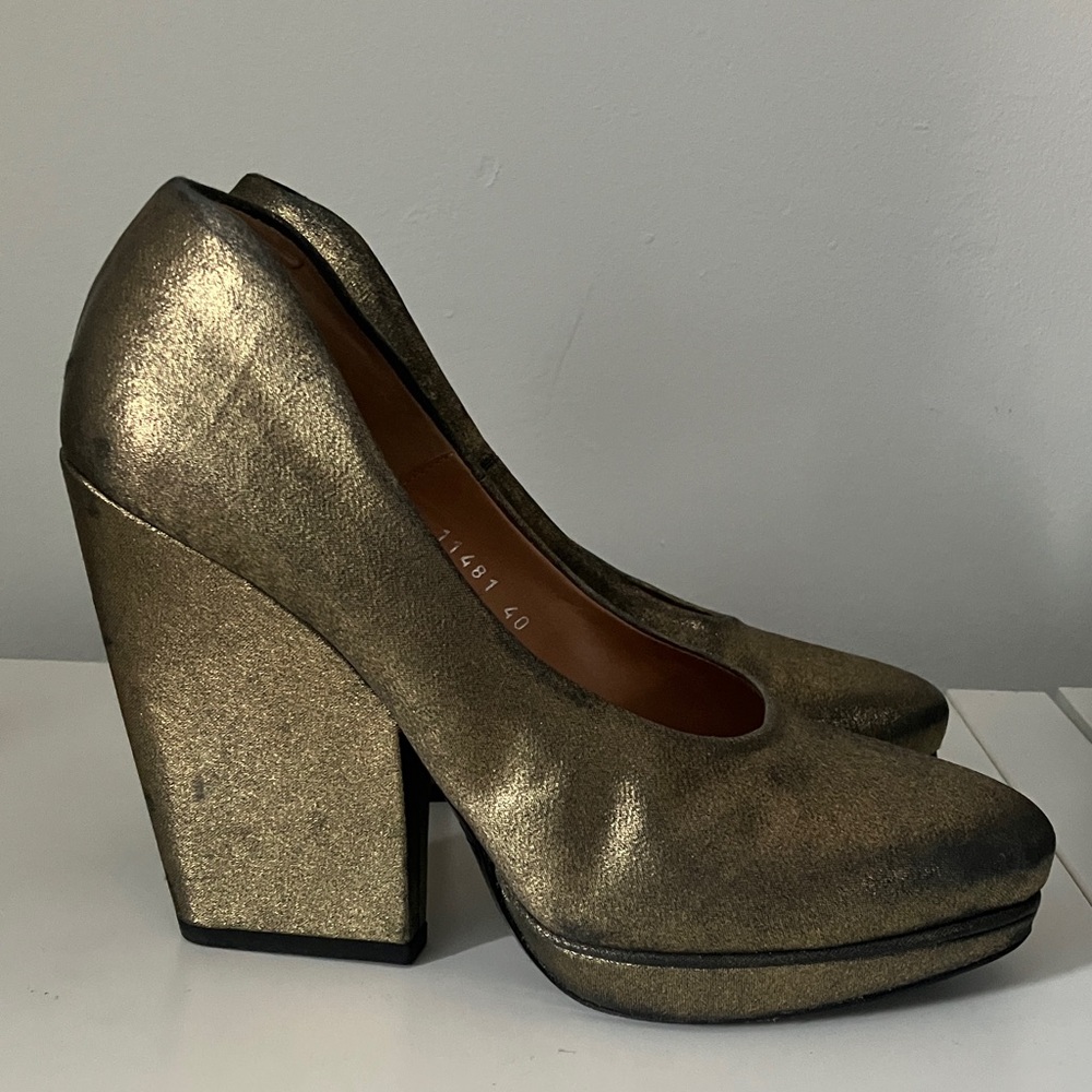 Dries Van Noten Gold Platform Heels, 40